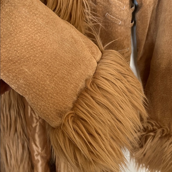 Genuine Suede Coat with Faux Fur Trim - Picture 5 of 6